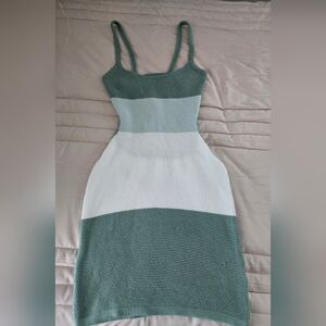 SHEIN Green and White Knit Midi Dress